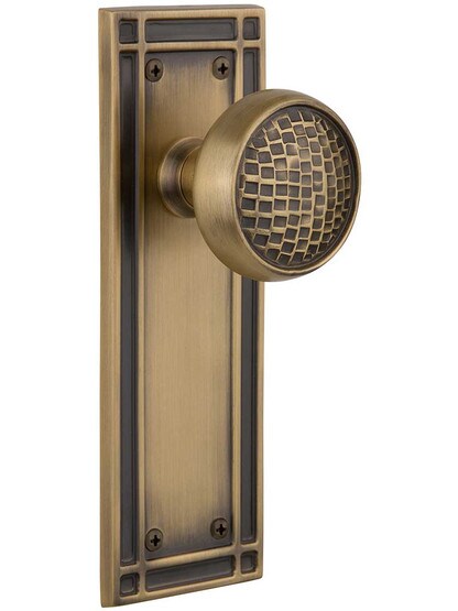 Mission Door Set with Craftsman Knobs in Antique Brass.
